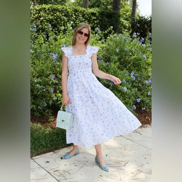 Hill House White Ellie Nap Dress Blue Botanica Smock Floral grad bump friendly - Picture 5 of 16